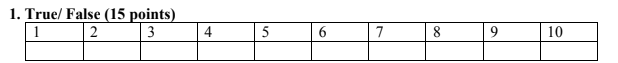 1. True False (15 points) 1 2 3 4 5 7
