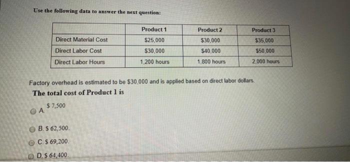  Use the following data to answer the next question: Product 1