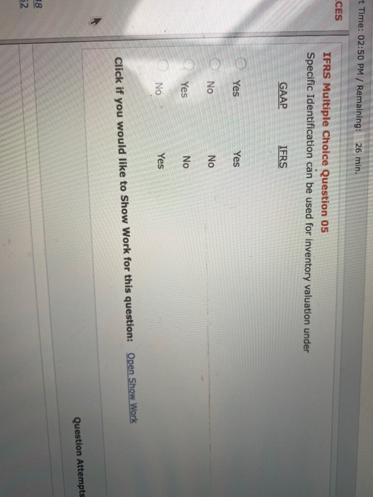  Time: 02:50 PM / Remaining: 26 min. CES IFRS Multiple Choice