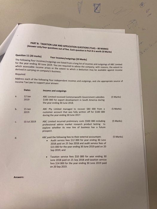  this is only question provided * PART 3: TAXATION LAW AND