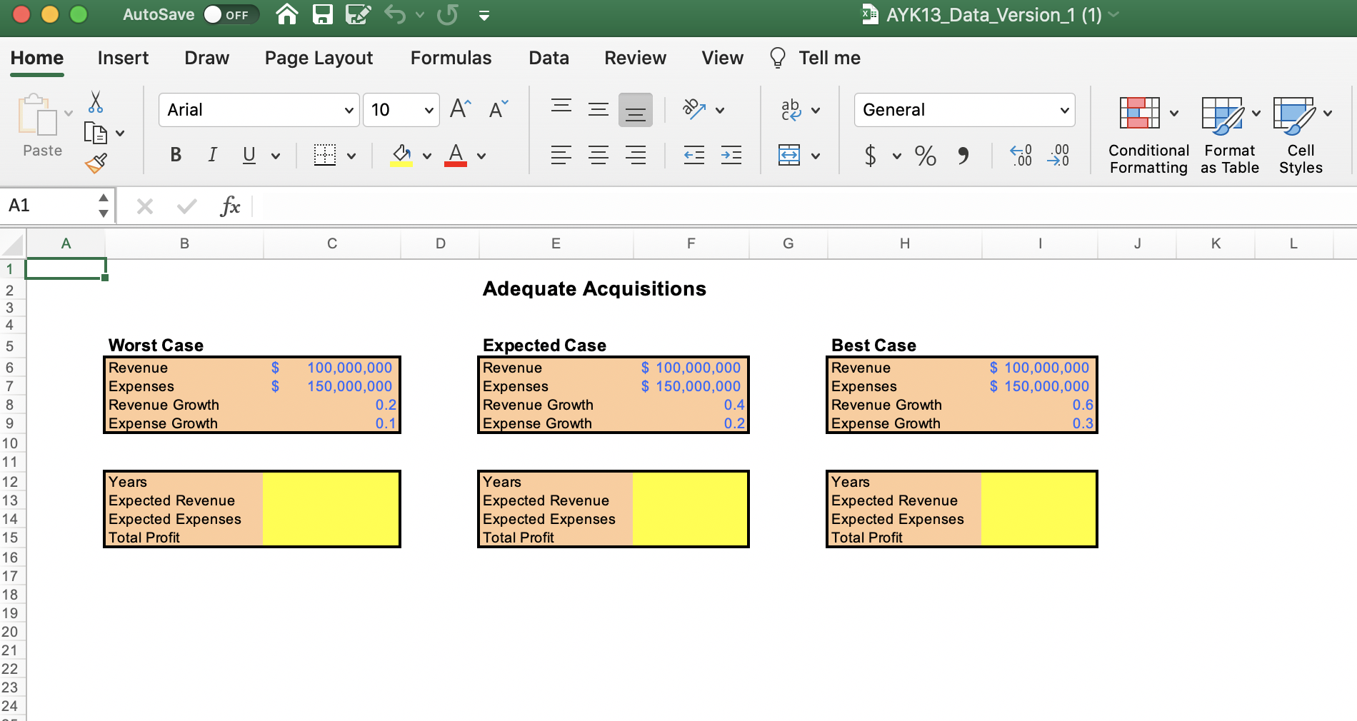  AutoSave OFF AYK13_Data_Version_1 (1) Home Insert Draw Page Layout Formulas Data