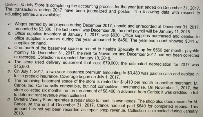 Adjusting Entry ProblemI posted all entries that are possible. Divtek's Variety Store
