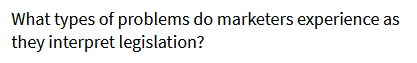What types of problems do marketers experience as they interpret legislation?