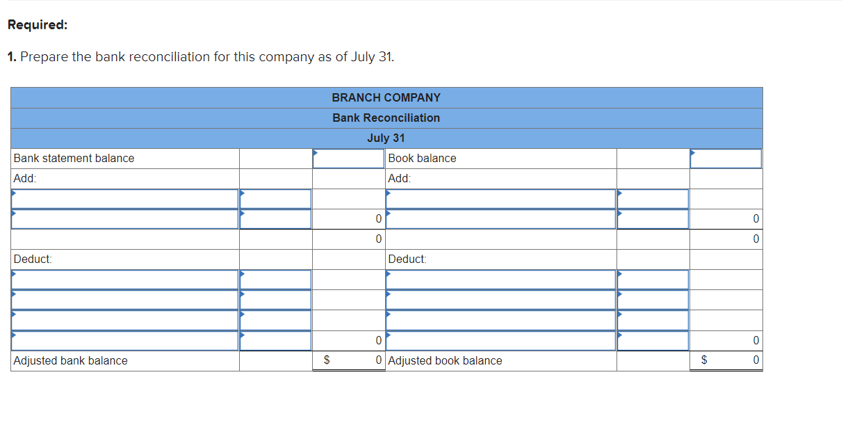 in table. Required information Problem 6-4A Preparing a bank reconciliation and recording