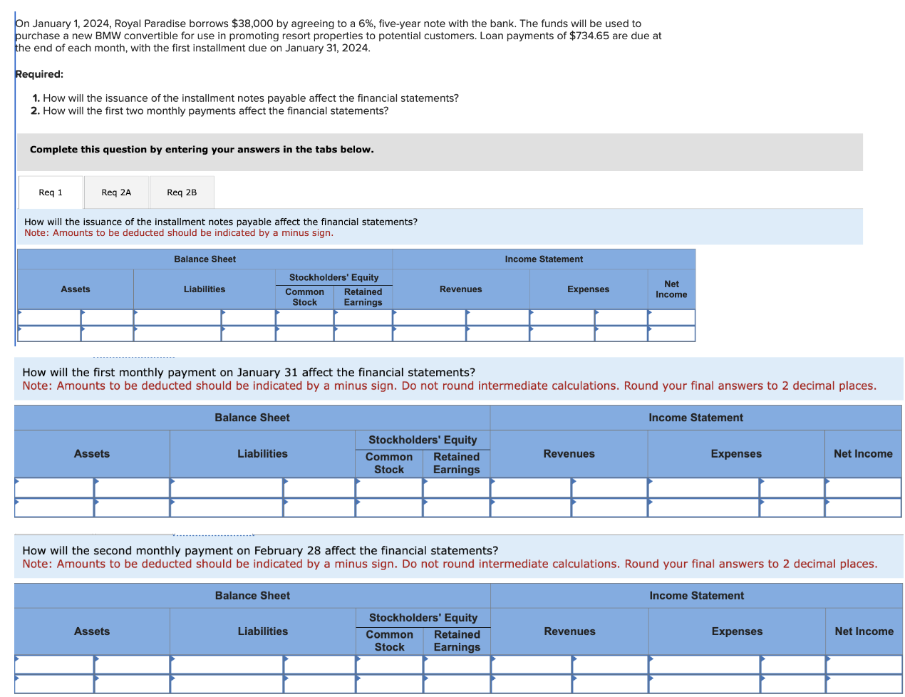  On January 1,2024, Royal Paradise borrows $38,000 by agreeing to a