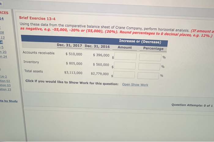  CES Brief Exercise 13-4 Using these data from the comparative balance