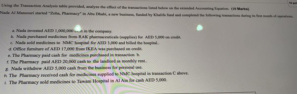 10 pou Using the Transaction Analysis table provided, analyze the effect