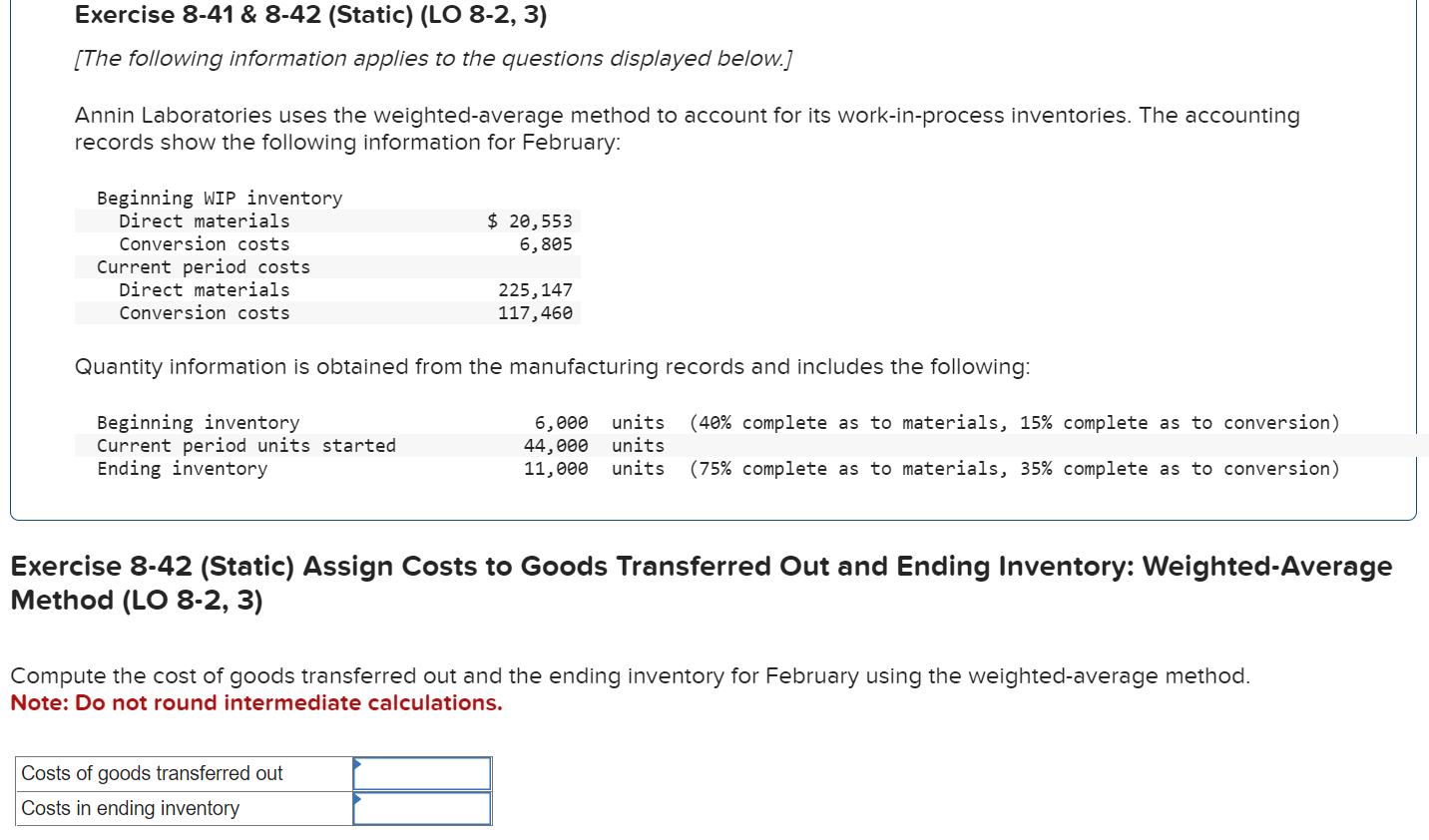  Exercise 8-41 \& 8-42 (Static) (LO 8-2, 3) [The following information