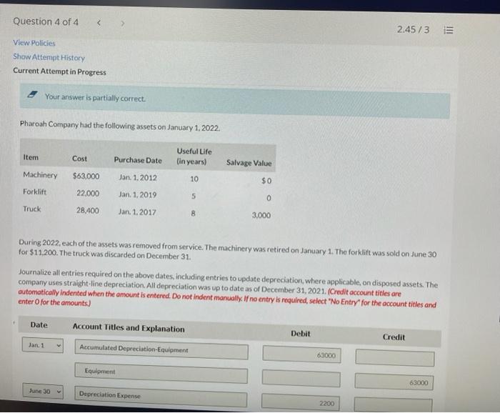 Question 4 Of a Show Currvt Attempt is ea. Ph the on