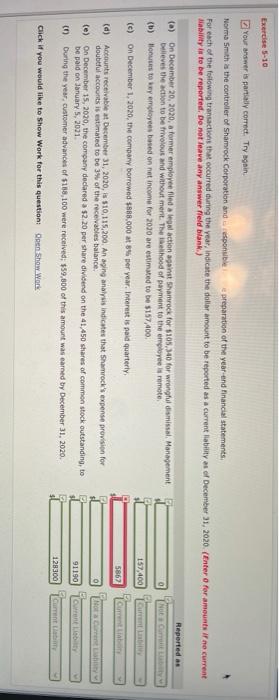  Exercise 5-10 Your answer is partially correct. Try again. Norma Smith