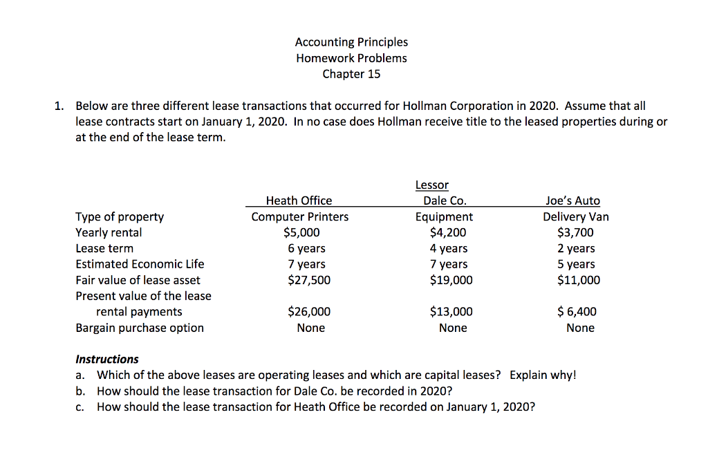  Accounting Principles Homework Problems Chapter 15 1. Below are three different