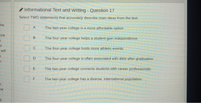  Informational Text and Writing - Question 17 Select TWO statements that