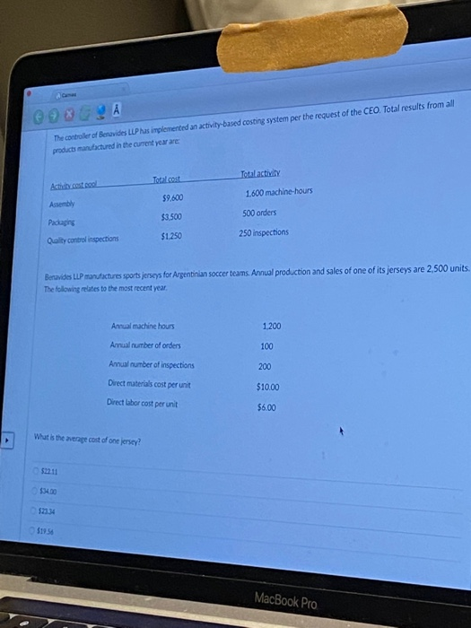  The controller of Benavides LLP has implemented an activity-based costing system