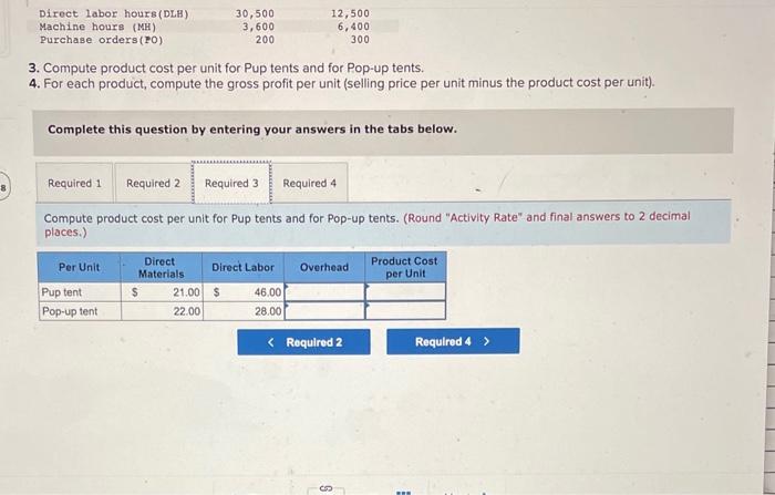 of overhead cost and 43,000 direct labor hours. Additional information follows. Per