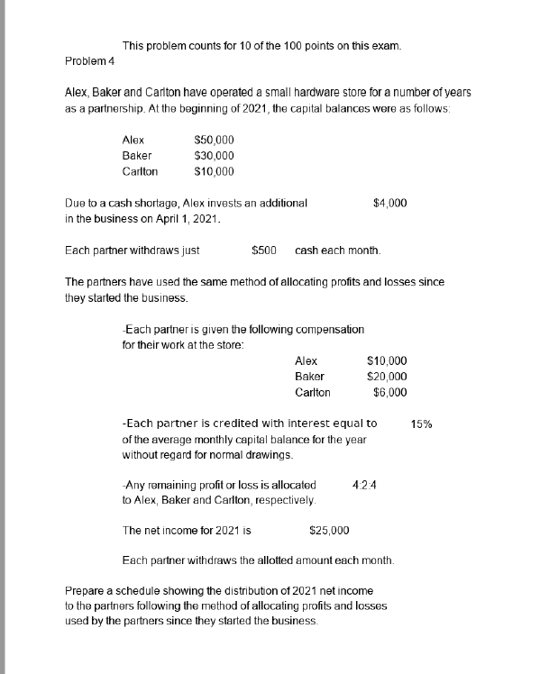  This problem counts for 10 of the 100 points on this