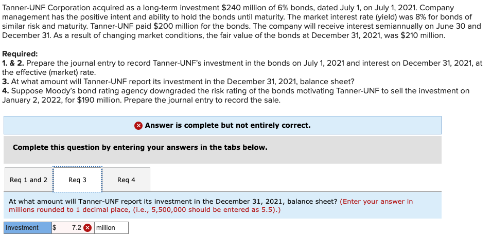 APPRECIATED!! Tanner-UNF Corporation acquired as a long-term investment $240 million of 6%