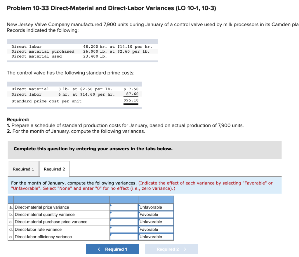 10-3) New Jersey Valve Company manufactured 7,900 units during January of a