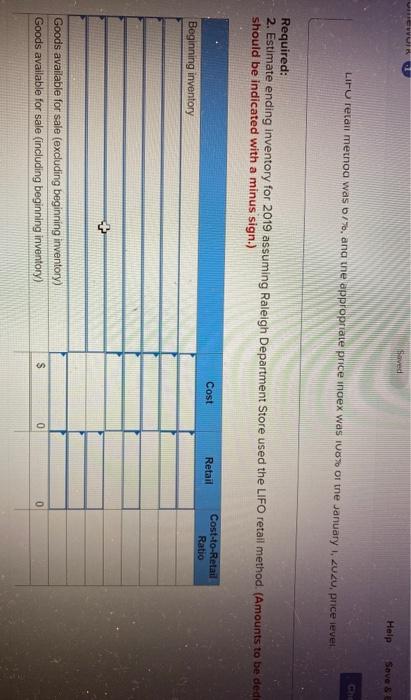 inventory at January 1, 2019, had a retail value of $48,000 and