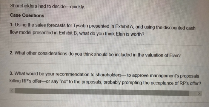 Shareholders had to decidequickly. Case Questions 1. Using the sales forecasts for