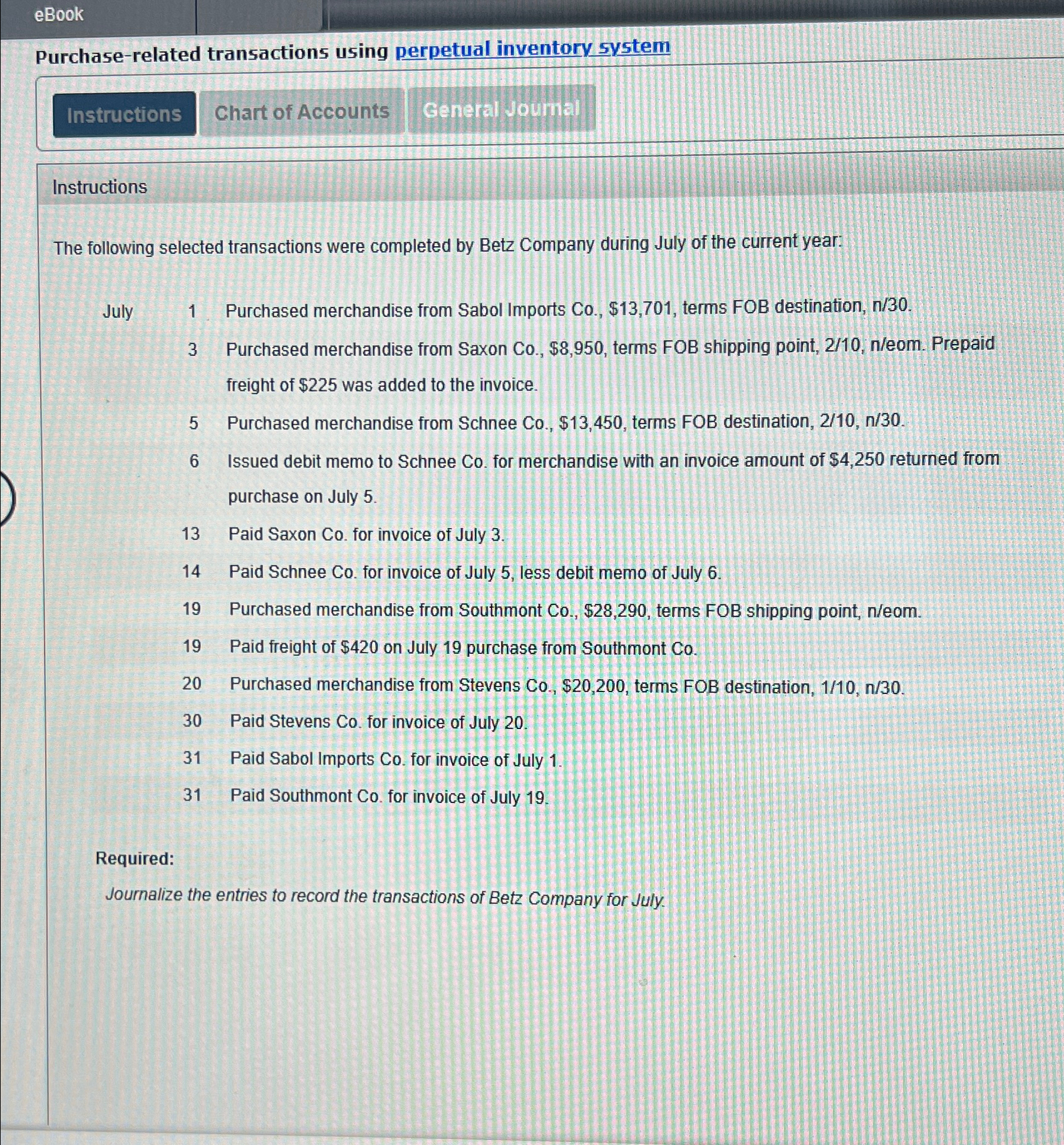  eBook Purchase-related transactions using perpetual inventory system Chart of Accounts ceneral