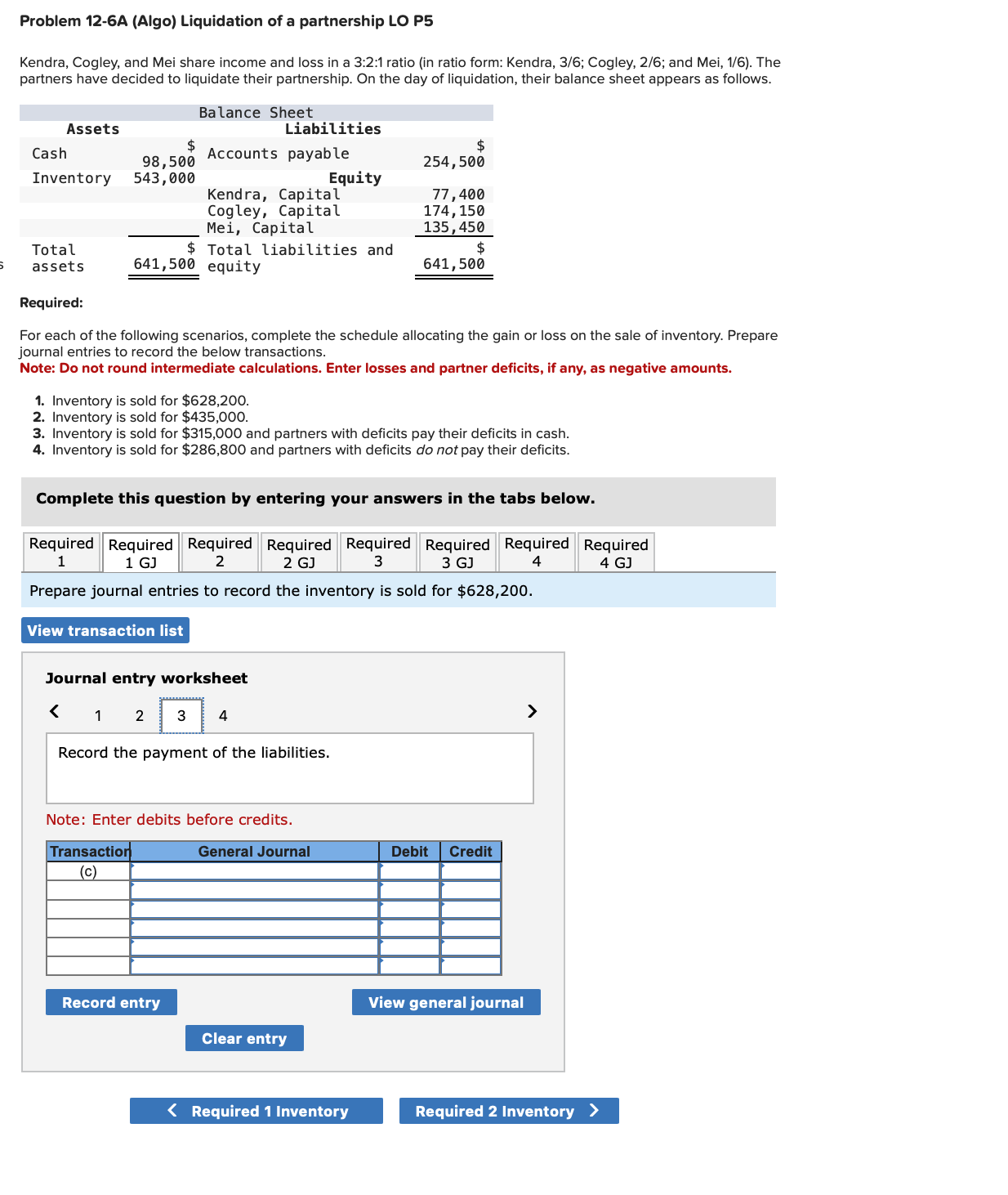 (Algo) Liquidation of a partnership LO P5 Kendra, Cogley, and Mei share