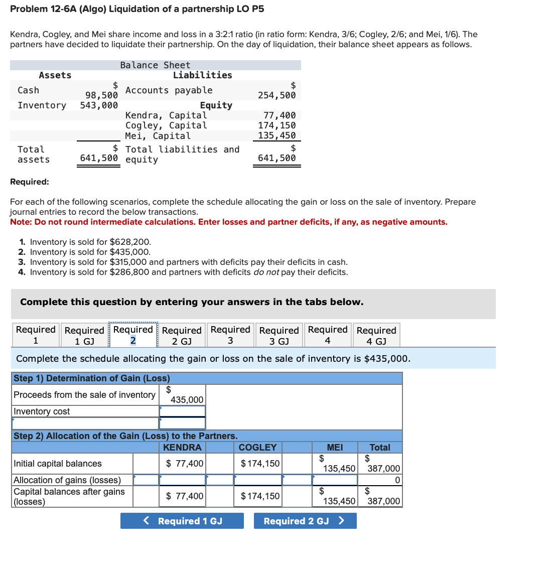 Cogley, 2/6; and Mei, 1/6). The partners have decided to liquidate their