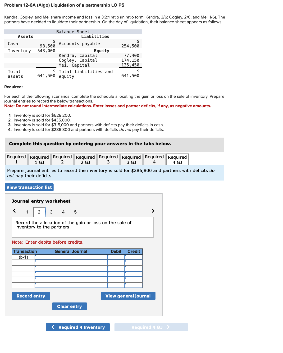 ratio (in ratio form: Kendra, 3/6; Cogley, 2/6; and Mei, 1/6). The