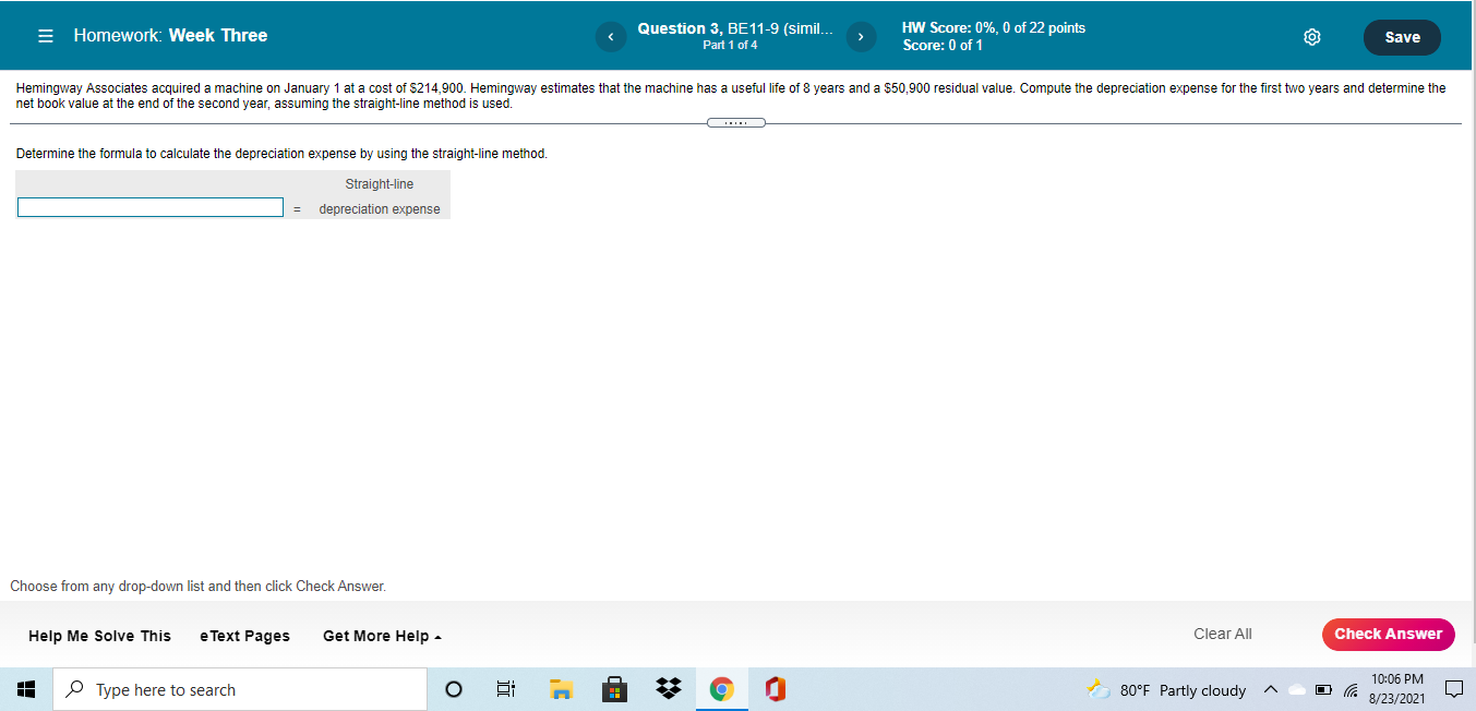  = Homework: Week Three Question 3, BE11-9 (simil... Part 1 of