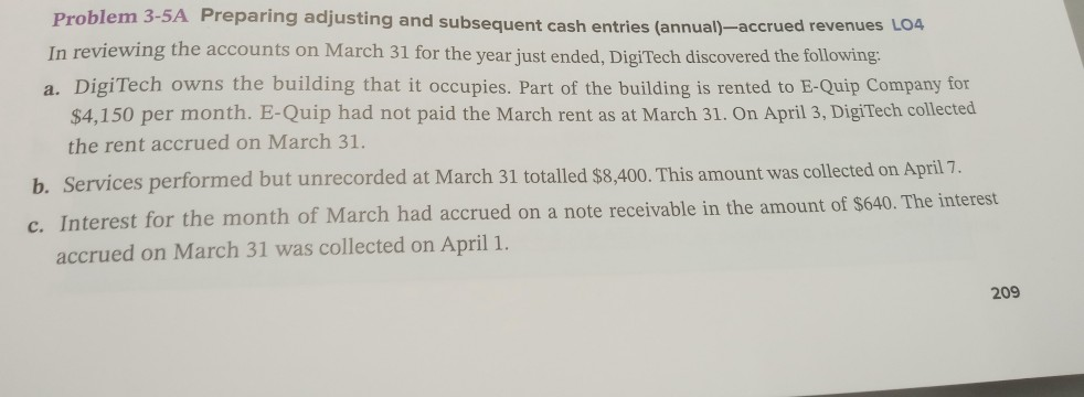  Questions 3-5A and 3-7A Problem 3-5A Preparing adjusting and subsequent cash