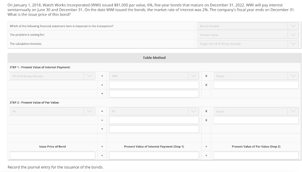 for the issuance of the bonds. January 1, 2018 Accounts Debit Credit