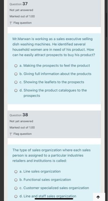 Marked out of 1.00 P Flag question The part of the sales