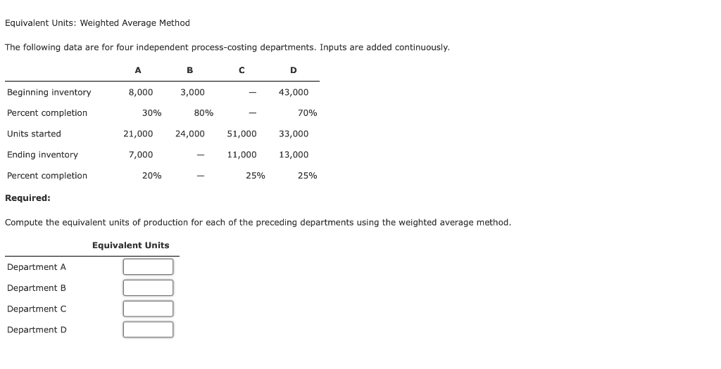  Equivalent Units: Weighted Average Method The following data are for four