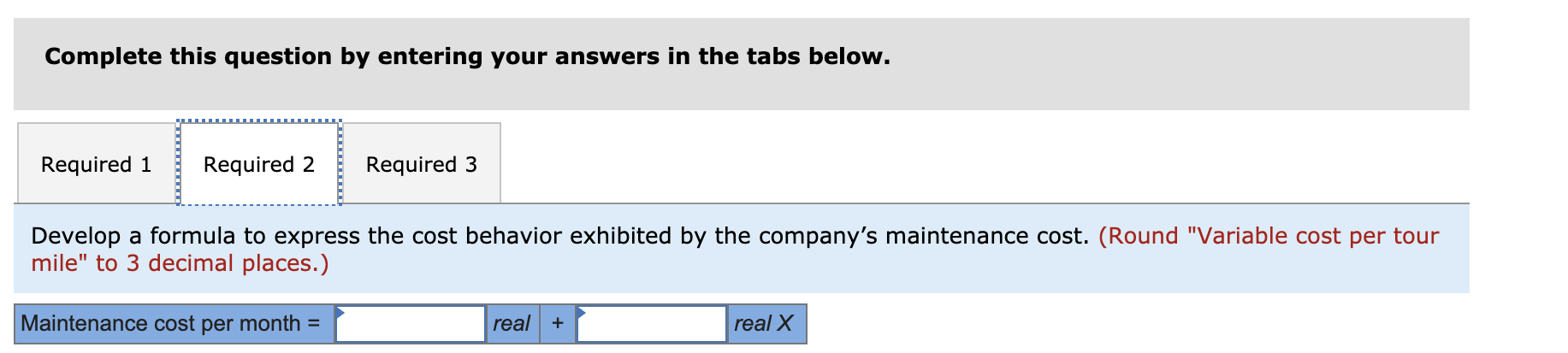 each part? Rio Bus Tours has incurred the following bus maintenance costs