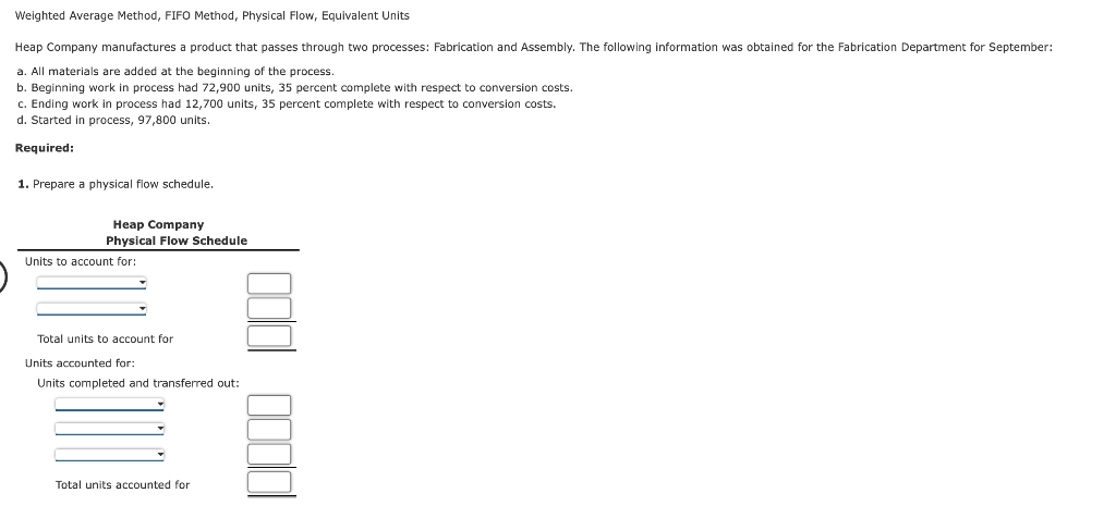  Weighted Average Method, FIFO Method, Physical Flow, Equivalent Units Heap Company