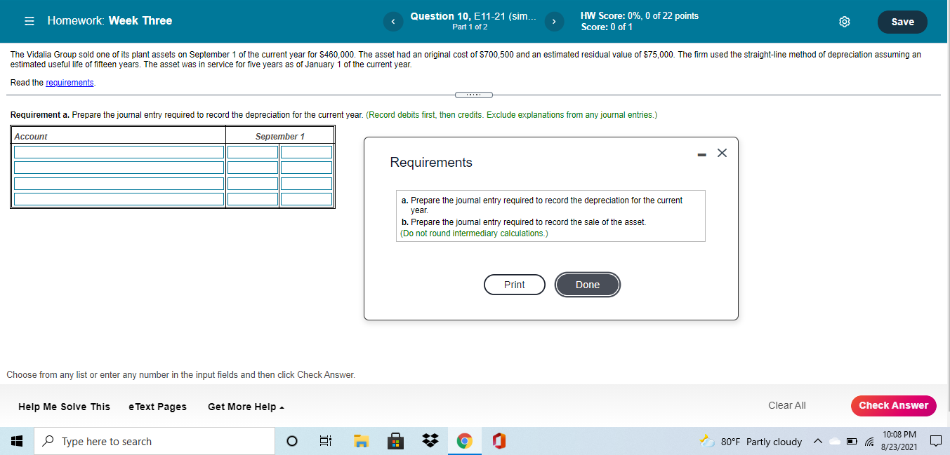 = Homework: Week Three Question 10, E11-21 (sim... Part 1 of
