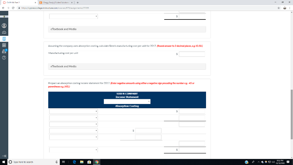operations, 2017, the company incurred the following costs. Variable Costs per Unit