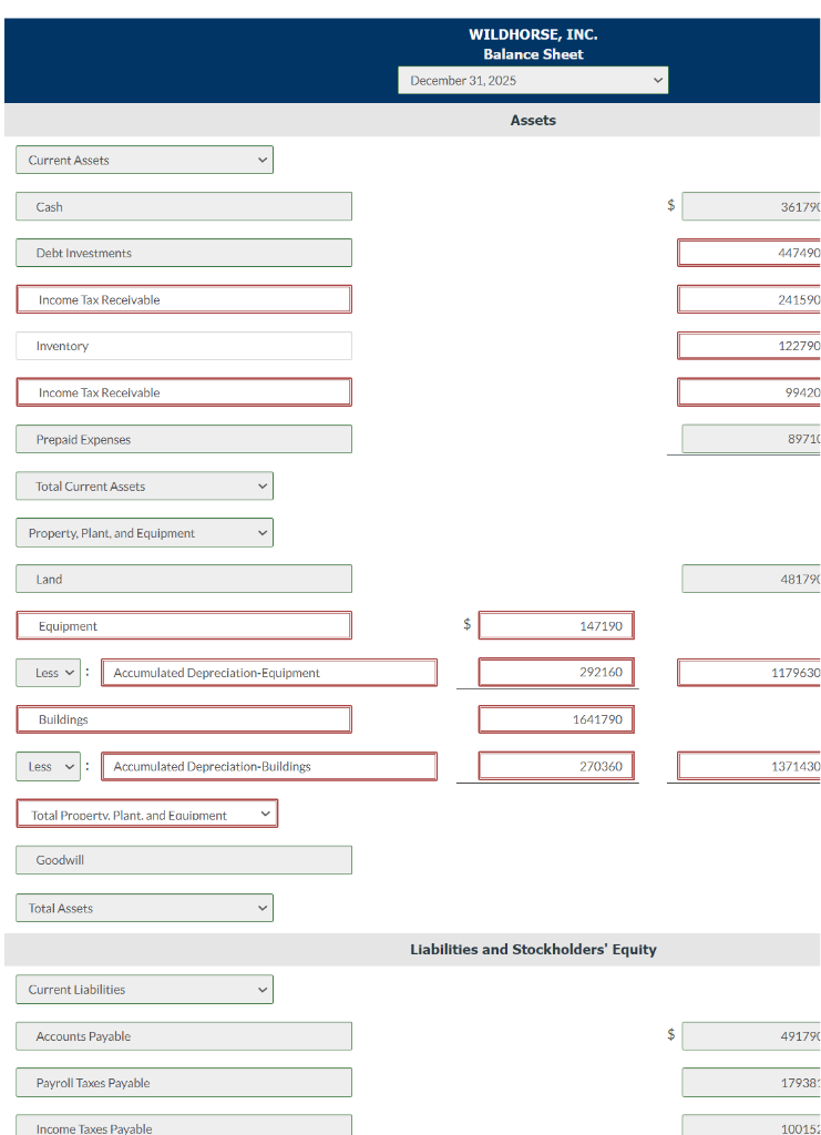 of balance sheet items for Wildhorse, Inc. for the current year, 2025.