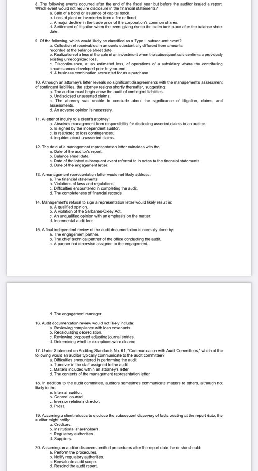  Chapter 17 Completing an Audit Answer each question. 1. Tests of