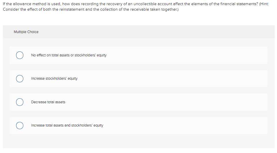 If the allowance method is used, how does recording the recovery