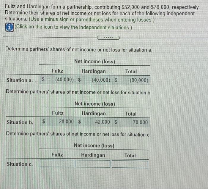 part c please Fultz and Hardingan form a partnership, contributing $52,000 and