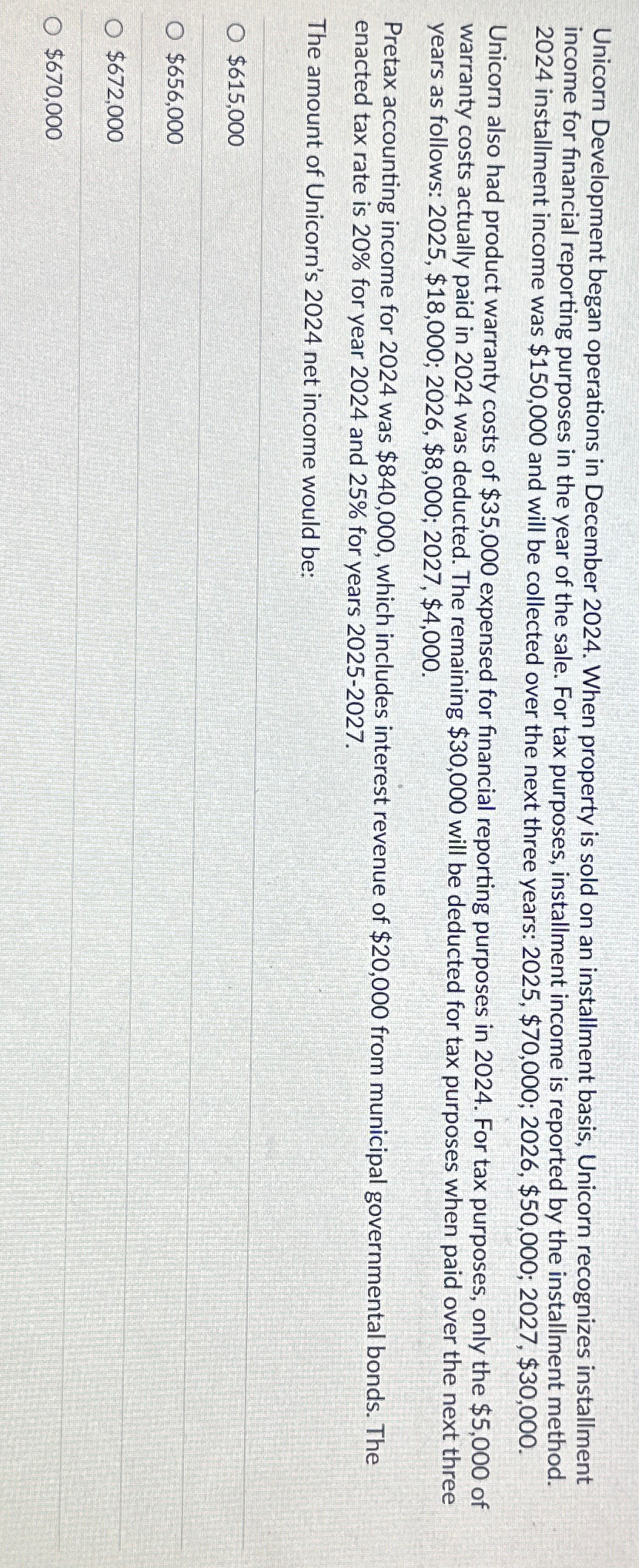  Unicorn Development began operations in December 2024. When property is sold