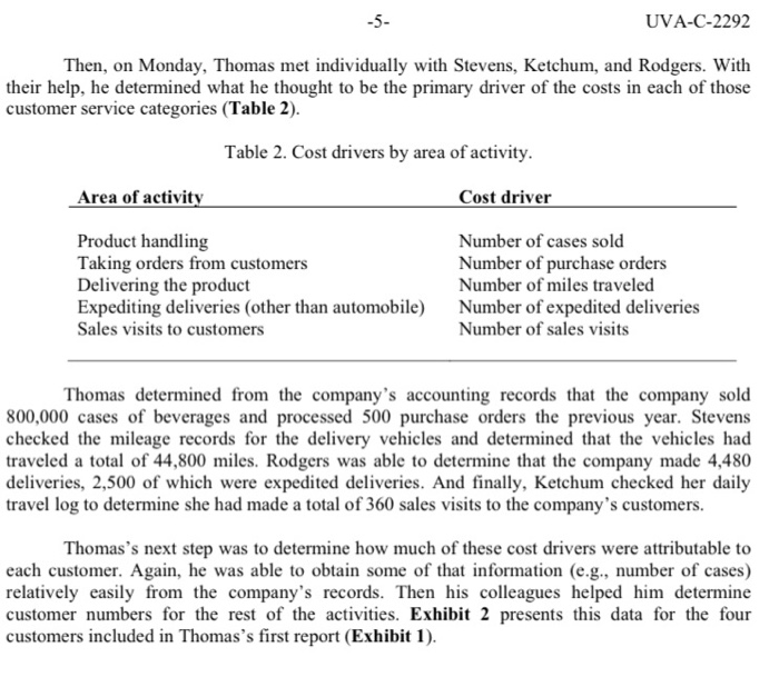 2 and other necessary data in the case on activities and costs