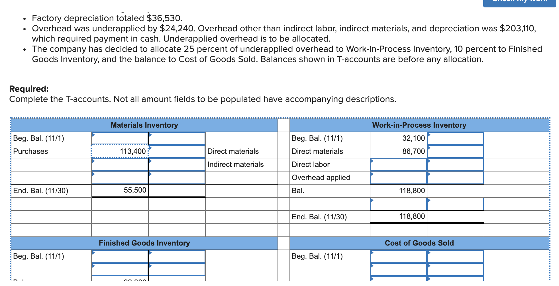 7-2, 3) The following T-accounts represent November activity. Materials Inventory EB (11/30)