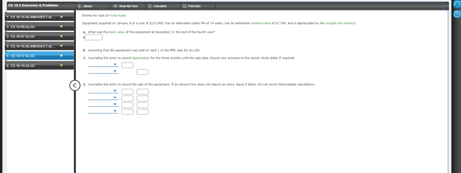 Ch 10-3 Exercises & Problems eBook Show Me How Calculator Print