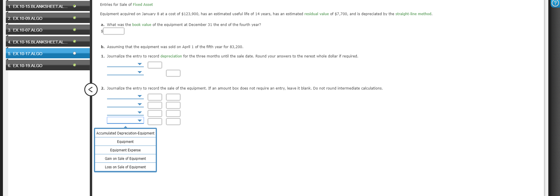 on January 8 at a cost of $123,900, has an estimated useful