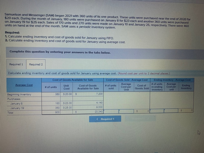 2 question Samuelson and Messenger (SAM) began 2021 with 360 units of
