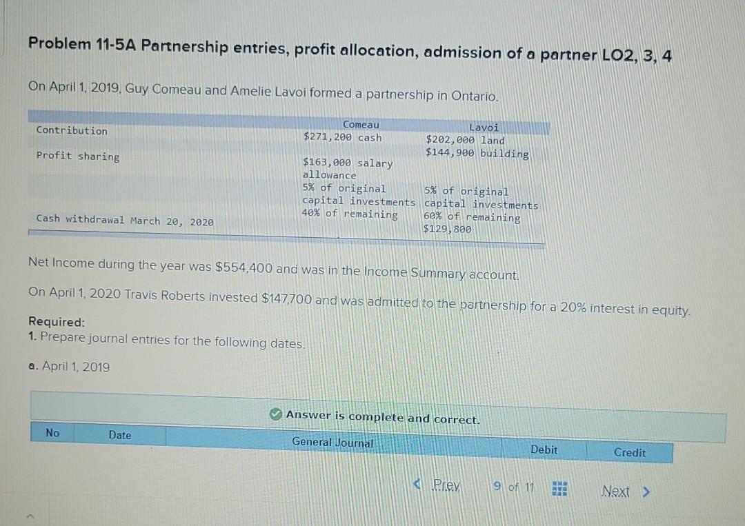  right answer please Problem 11-5A Partnership entries, profit allocation, admission of