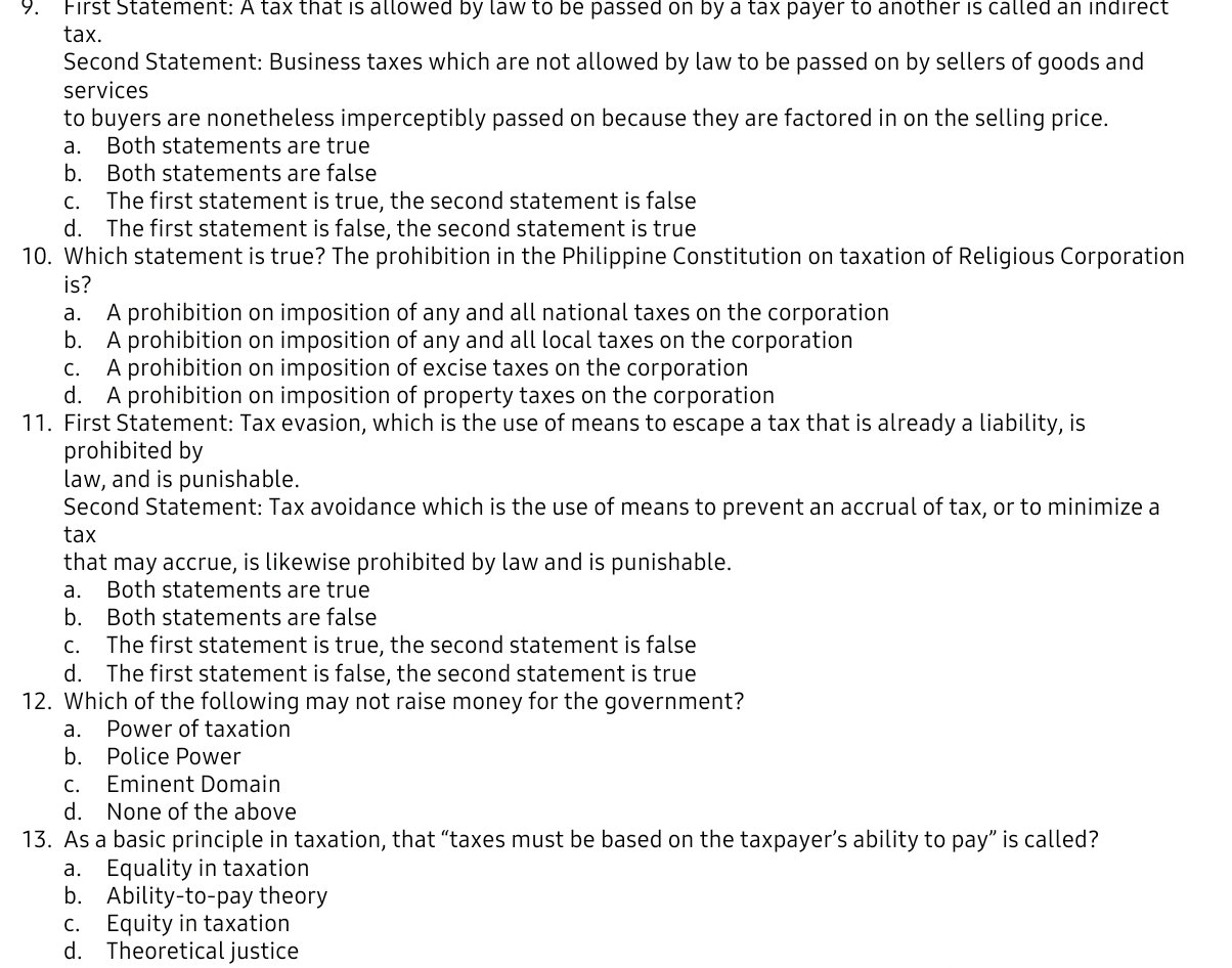 a. First Statement: A tax that is allowed by law to