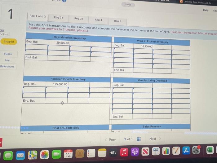 accounts had balances as shown in the T-accounts below: The following transactions