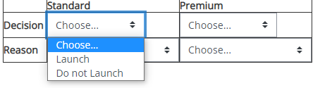 premium and reason has the same options for both standard and premium